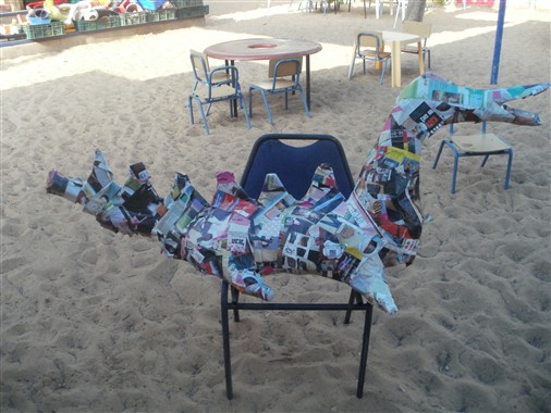 The children in Gan Erez in Or-Yehuda made a dragon from recycled materials, following There’s No Such Thing as a Dragon