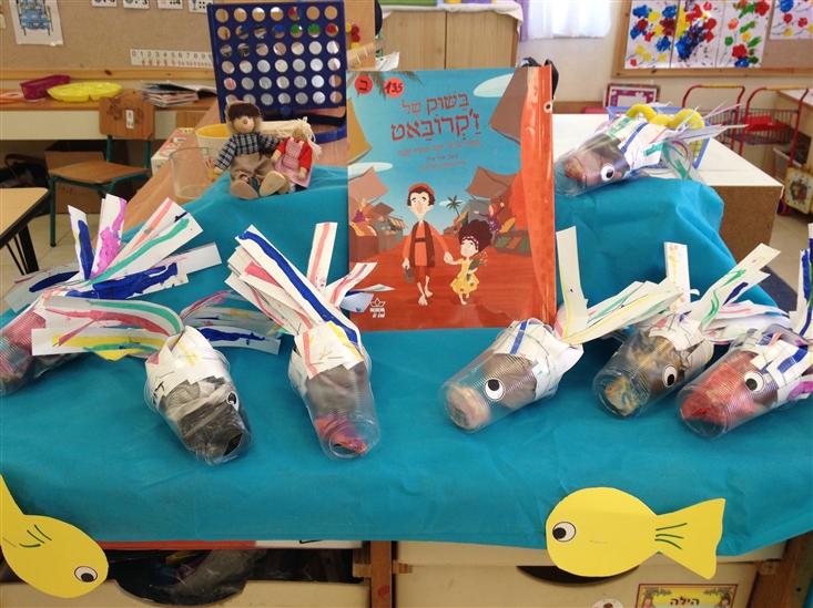 Kids' creations following In the Market of Zhakrobat (Joseph and the Shabbat Fish)
